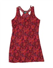 VINTAGE Womens Sleeveless A-Line Dress UK 10 Small Red Floral Polyester DI06