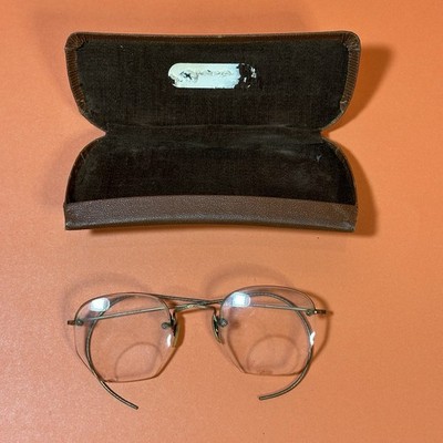 Vintage Rimless Fulfvue Octagonal Lens Glasses Gold Wire Frame Coles & Garrard