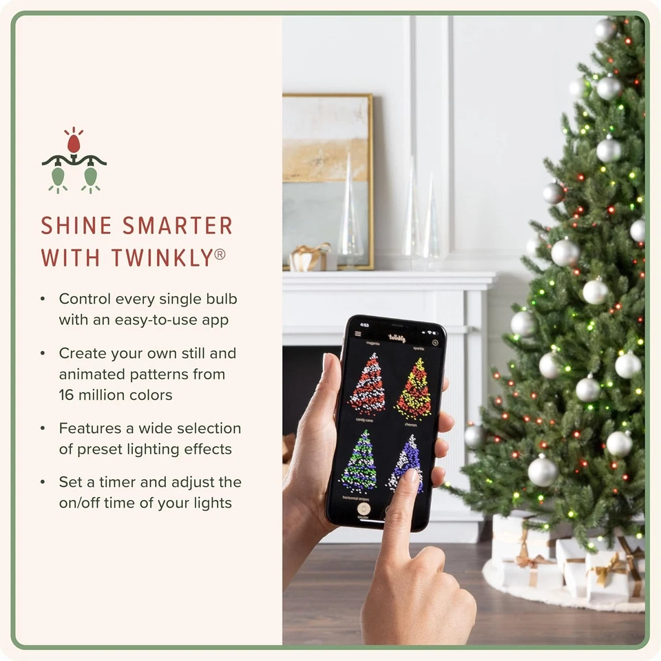 6/7/8 pies Árbol de Navidad artificial de abeto bálsamo Heritage preiluminado con Twinkly LE Foto 4 de 4