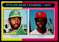1975 Topps #309 1974 Stolen Base Ldrs (Bill North / Lou Brock) - VG