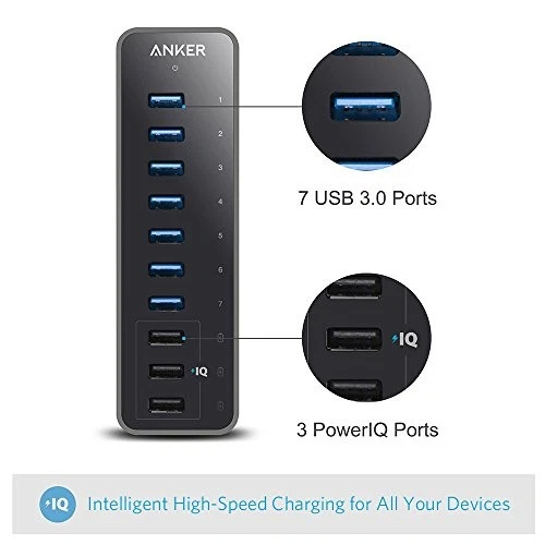 Anker 10 Port 60W Data Hub with 7 USB 3.0 Ports and 3 PowerIQ Charging Ports for - Image 2 of 4