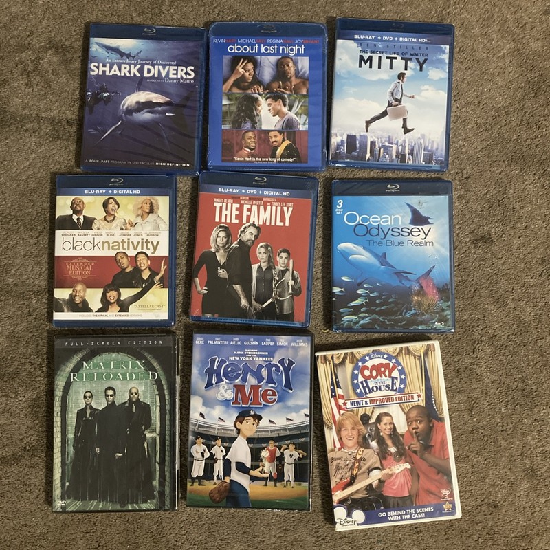 Lot of 9 Brand New Miscellaneous DVD/Blue Ray Movies 8 in Plastic Wrap 1 Not