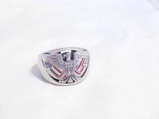 Men's Patriotic American Eagle & Flag Heavy Sterling Silver Ring R1296