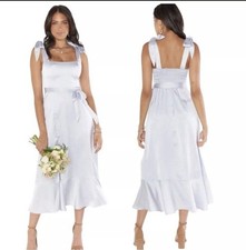 Show Me Your Mumu Weddings Claire Midi Dress in Silver Luxe Satin J333 Sz M NWT