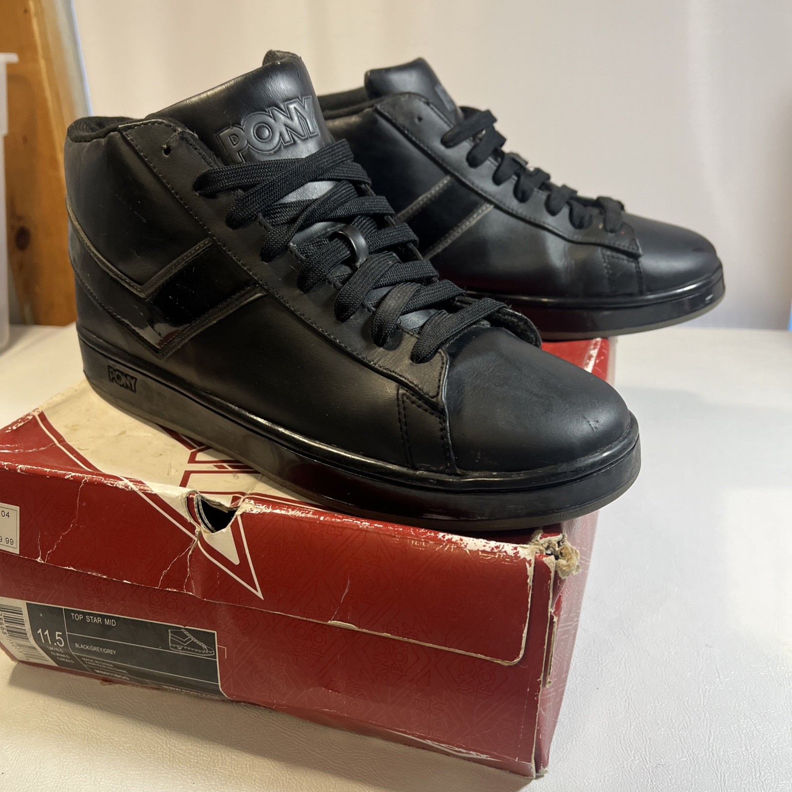 RARE PONY TOP STAR MID Black Leather sneakers Men’s Size 12  SKU # MB011BGG