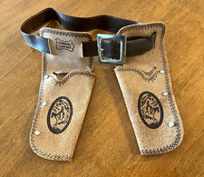 Vintage Children s Toy Leather Cowboy/Western Dual Holster Belt Cap Gun Rig