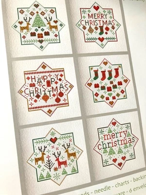 RIVERDRIFT HOUSE Cross Stitch Kit SET 6 CHRISTMAS CARDS Merry Happy Christmas Aida 14 Riverdrift