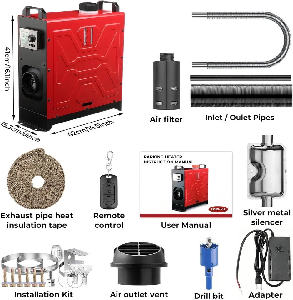 Пульт дистанционного управления дизельный обогреватель 8 кВт, 12 В / 24 В / 110 В парковочный воздухонагреватель, все включено - Изображение 3 из 4