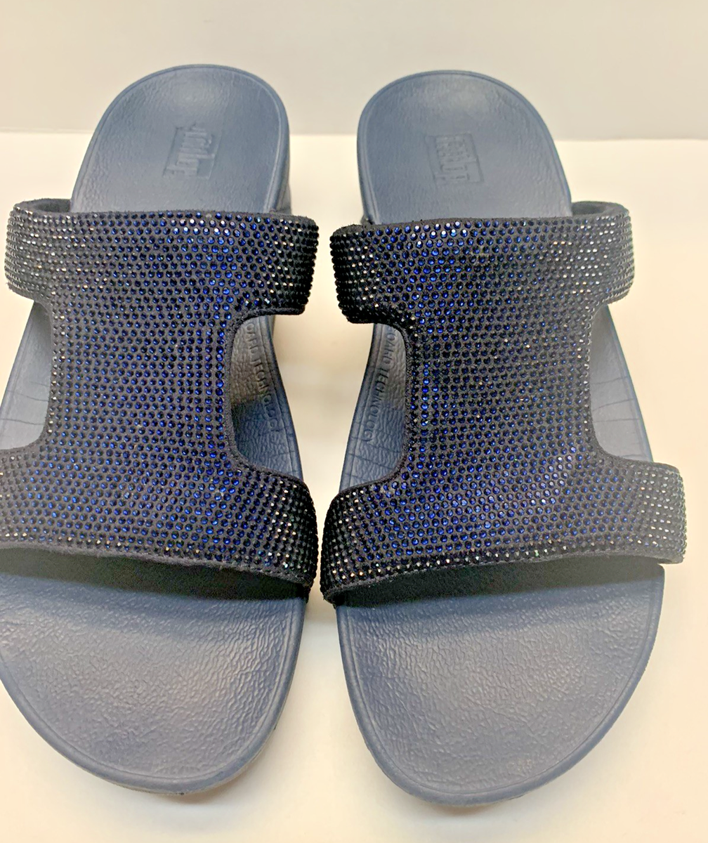 Fitflops Glitzie Navy Shimmer Size 9/41 Slides Sandals Women's