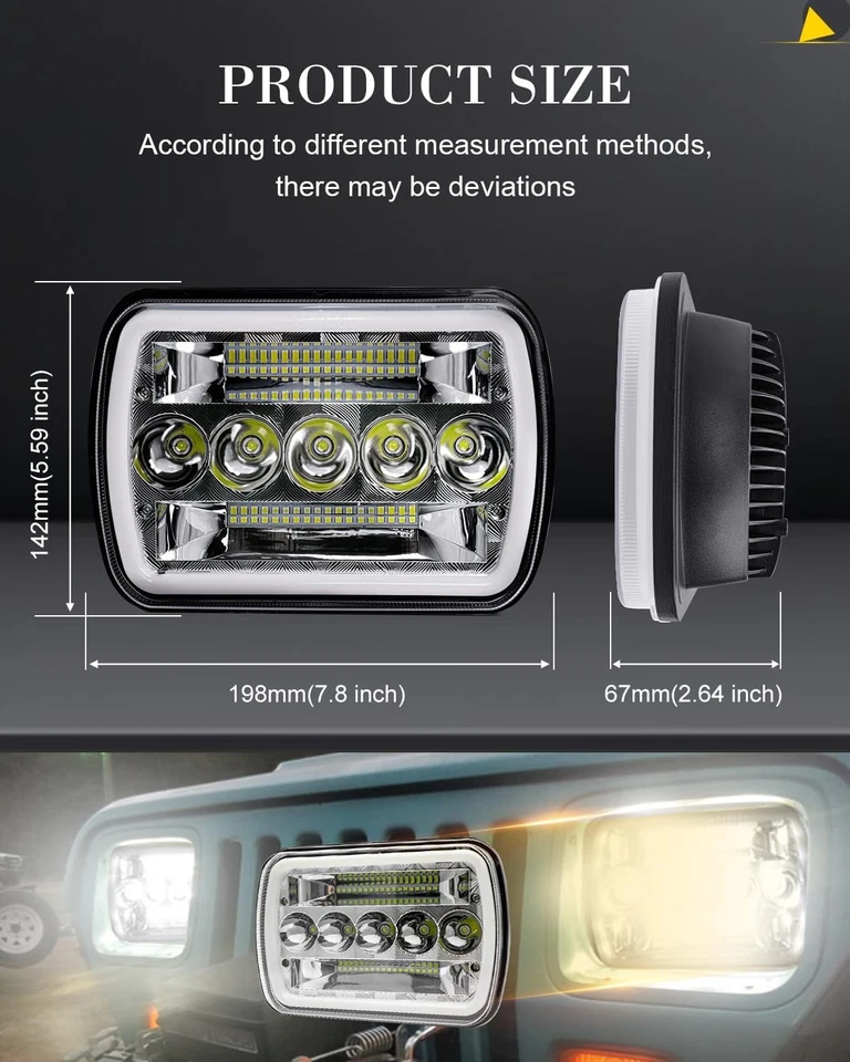 For Ford E-100 E-150 E-250 E-350 Econoline Club Wagon Van 5x7" 7x6 Led Headlight - Image 2 of 4