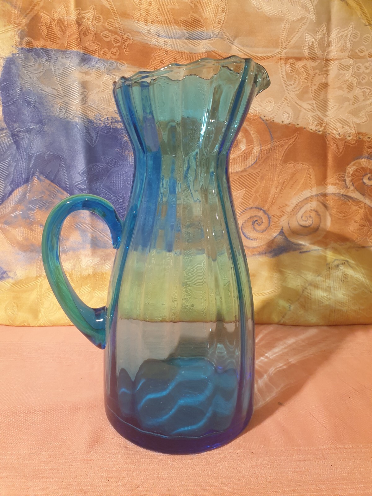 Grande Jarra Ranurado Vaso Azul Hecho en Italia