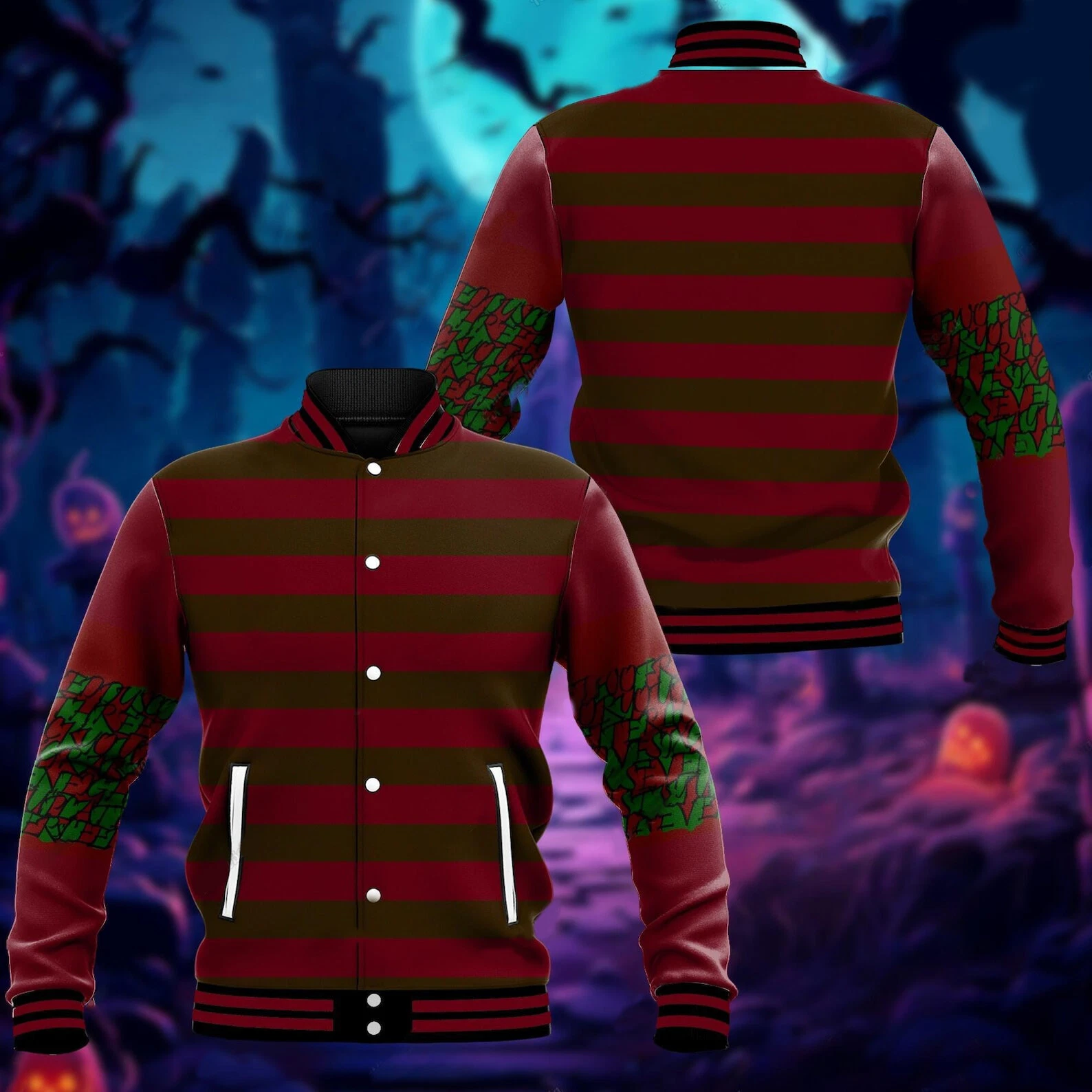 Halloween Freddy Krueger Costume Nightmare On Elm Street Baseball Jacket