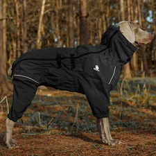Raincoat Clothes Waterproof Dog Rain Coat Reflective Vest Jacket Hooded BLACK