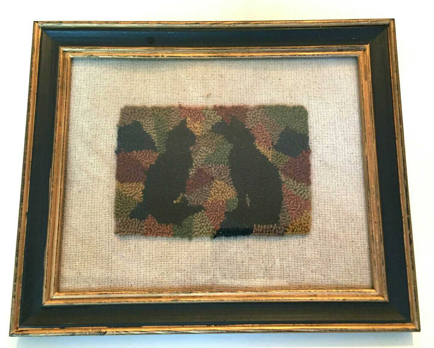Primitive Style Framed Cat Picture Punch Needle/Rug Hooked Ragon House Barb Kemp
