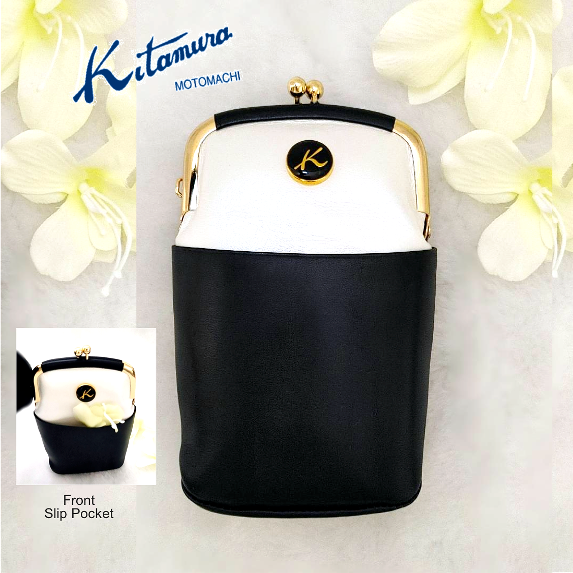 KITAMURA Japan Wallet Coin Cards Bag Real Leather Ivory White Blue