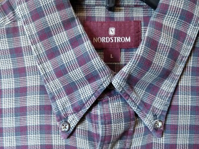 VINTAGE Nordstrom Button Up Shirt Red Plaid Maroon Long Sleeve