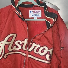 RARE VTG 00s HOUSTON ASTROS MAJESTIC DUGOUT JACKET 911 USA FLAG PATCH SIZE XXL