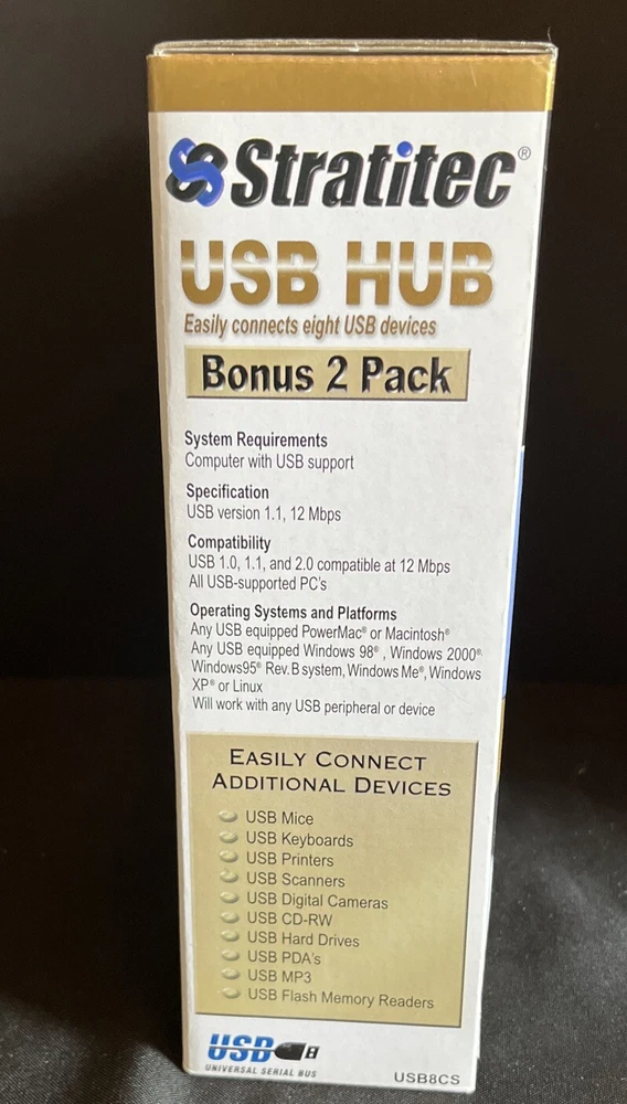 Stratitec 4 Port USB Hub Bonus 2 Pk NIB Connect 8 USB Devices Flash Hard Drive Stratitec 4 Port USB Hub Bonus 2 Pk NIB Connect 8 USB Devices Flash Hard Drive