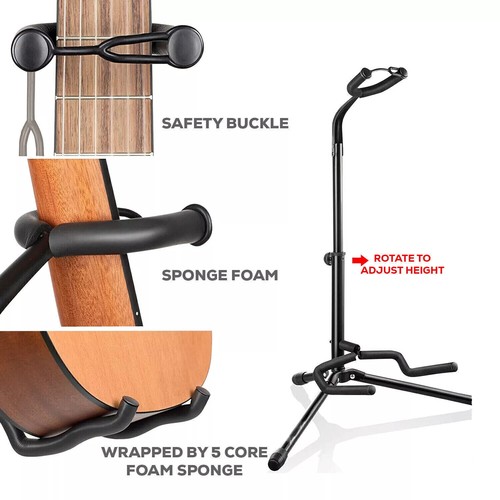 Guitar Stand Holder Foldable Floor Rack Tripod for Electric Bass Guitar - 第 5/8 張圖片