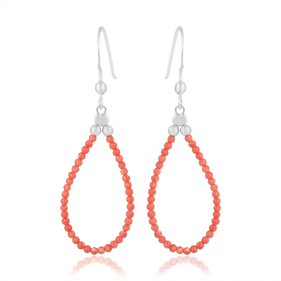 Artigianale 925 Argento Gancio Orecchini Naturale Pesca Corallo Pendenti Perline - Immagine 3 di 3