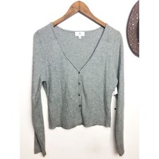 Socialite Womens Size Large Cardigan Top Button Front Ribbed Cropped Gray