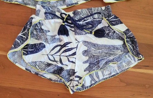 Anthropologie Camille Cabanes Botanical Bird Flannel Pajama Set XS Blue White - Picture 6 of 9