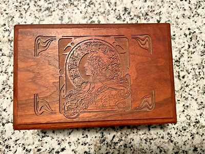 Wood Carved Jewlery Box Laser Cut Art Nouveau Style Woman by Smaug USA