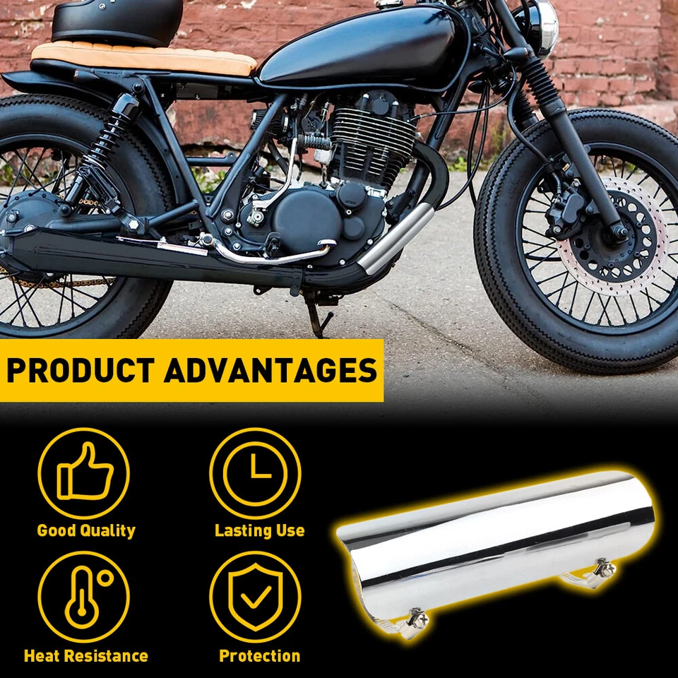Silenciador de escape cromado universal tubo protector térmico cubierta talón protector motocicleta EE. UU. Foto 3 de 4