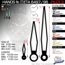 HANDS SET FOR MOVEMENT ETA UNITAS 6497, 6498, PILOT 3, CHOOSE 6 COLORS, SLC1