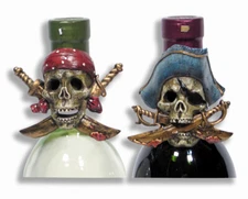 Hand Painted Pirate Buccaneer One-eyed Wine Bottle Cap 3" 003P (Set of 2)