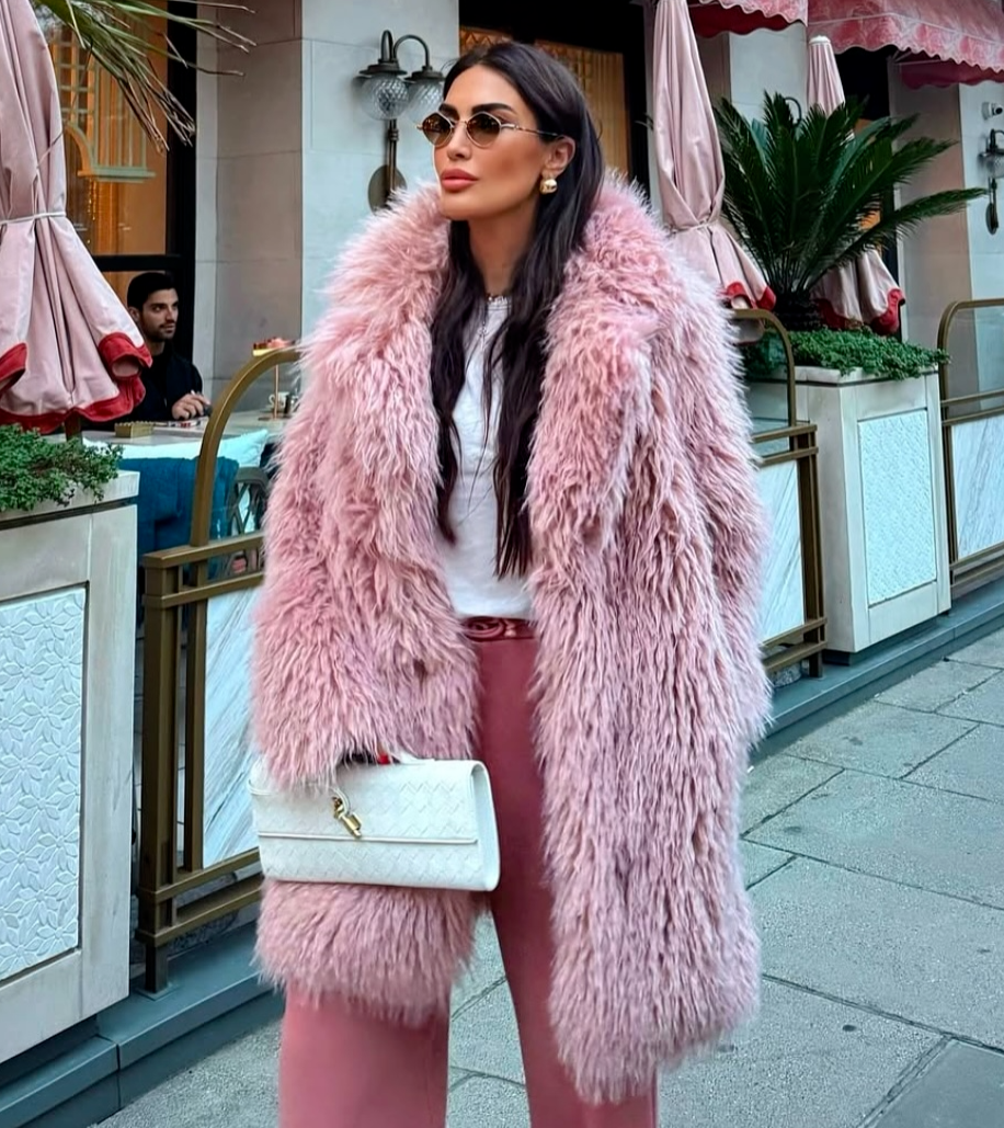 Zara ZW Collection Long Faux Fur Coat Fuzzy Pink Size L