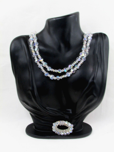 Lisner Aurora Borealis Double Strand Necklace Plus Unbranded Oval Brooch