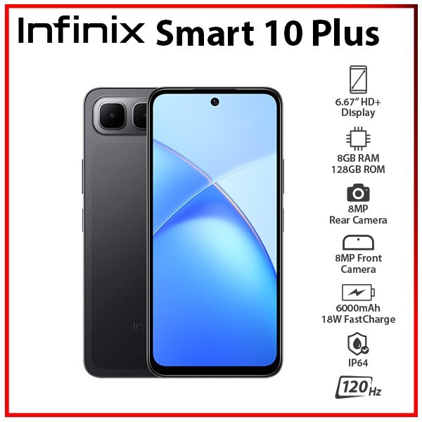 NEW Infinix Smart 10 Plus 8GB+128GB BLACK Dual SIM Unlocked