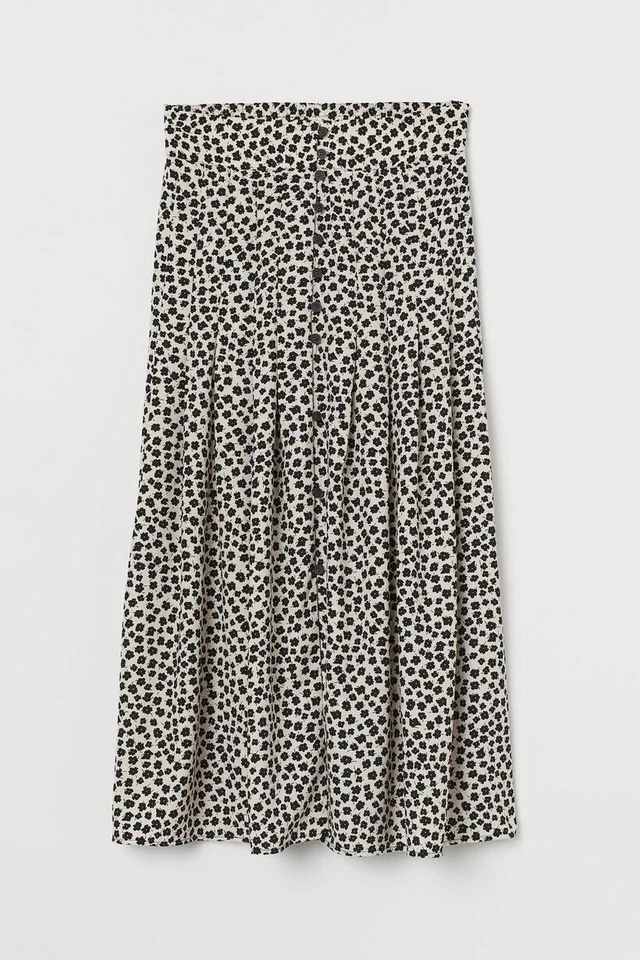 Женская H & M цветочный печать черный и белый MIDI юбка с пуговицами ЕС 34 размер 2 - Изображение 2 из 4