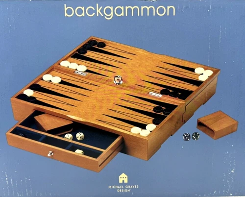 NOS Vintage MICHAEL GRAVES Hasbro BACKGAMMON Set BOARD GAME Hardwood CHERRY New