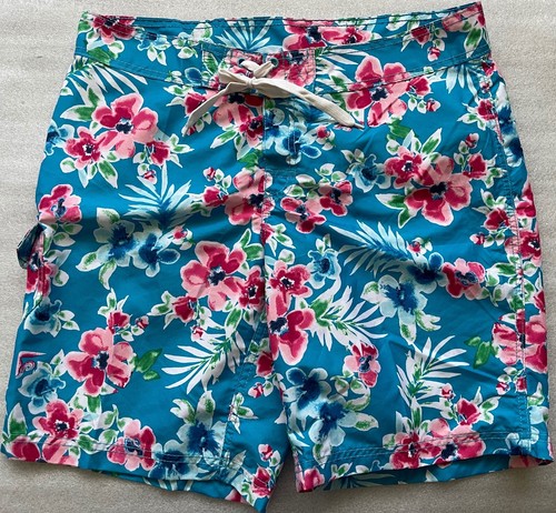 OKANU SURF, WOMEN'S 14 BLUE TROPICAL FLORAL BOARD SURF SWIM SHORTS, NWOT