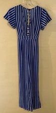 Striped Jumpsuit Pant Suit Romper Blue White 3 Button Front CRYSTAL LYNN Juniors