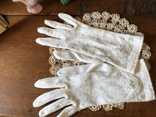Vintage Antique 1940’s White Super Dressy Beaded Gloves