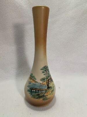 Tall Bud Vase in Ceramic Basque original sticker Cazalas 10 x3.5  as-is