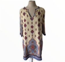 Gibson Latimer Womens Paisley Print 3/4 Length Sleeve Shift Dress Small