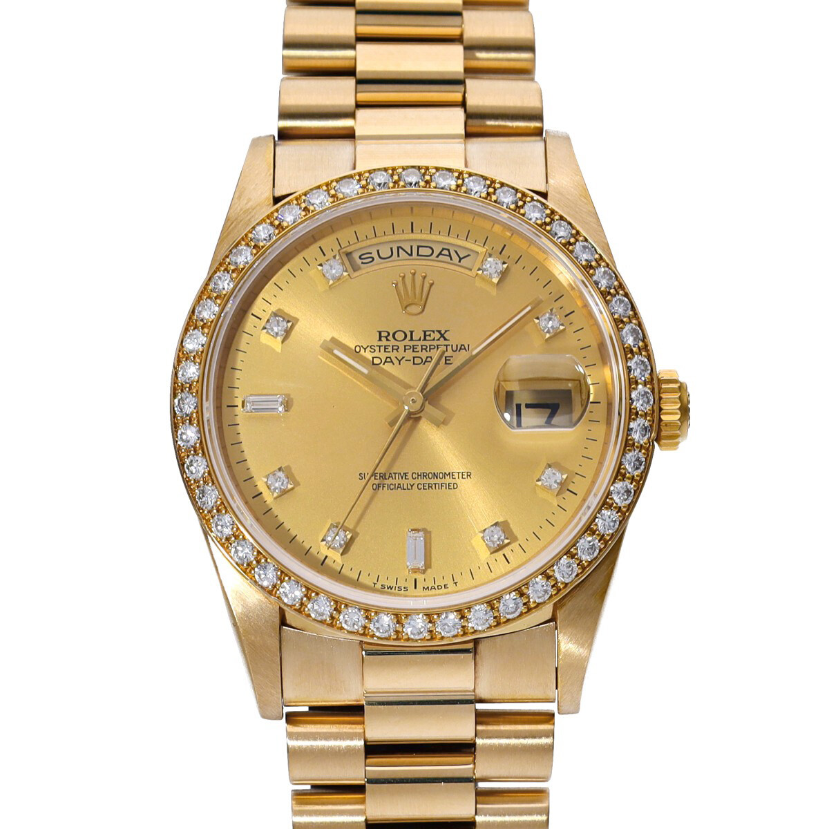 ROLEX Day date 10P diamond 18348A W number (manufactured around 1995) Champa...
