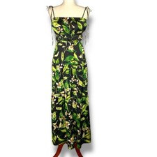 Express Black Tropical Print Satin Tie Strap Maxi Dress Size XSmall