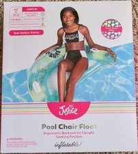 NEW Justice Glitter Pool Chair Float with Handles, Mesh Bottom 2 Cup Holders
