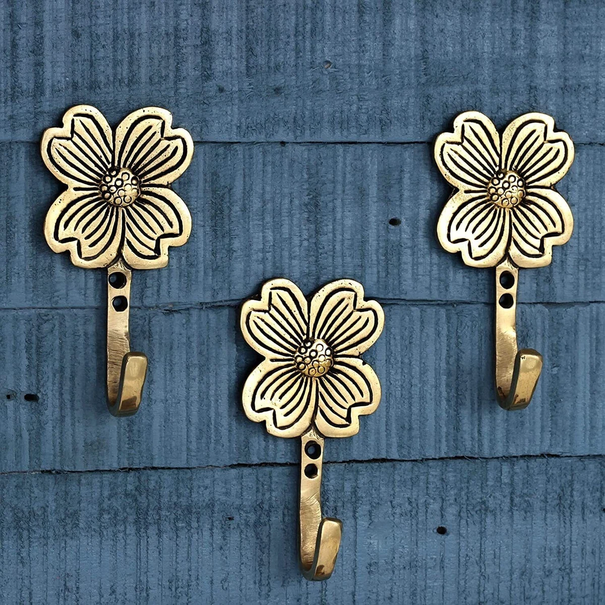 Brass Antique Finish Flower Wall Hooks For Hanging Coats Keys