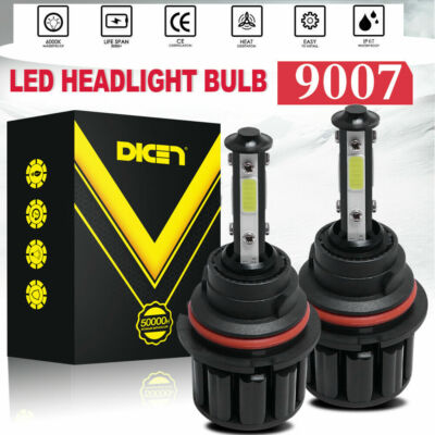 2PCS COB 9007 HB5 LED Headlight 4 Sides Hi/Low Bulb 6000K White 120W 32000LM