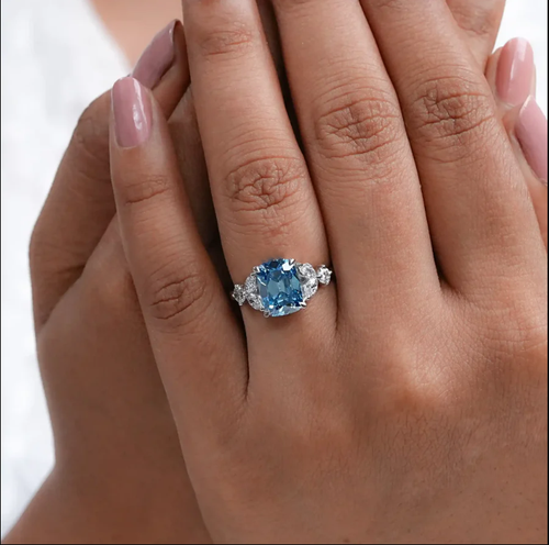 2.40 Ct Diamond Ring IGI HRD Lab Created Fancy Blue 14K White Gold - Picture 6 of 11
