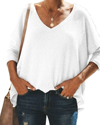 iGENJUN Women's Casual V-Neck Off-Shoulder Batwing Sleeve Pullover Sweater Tops - Picture 3 of 94