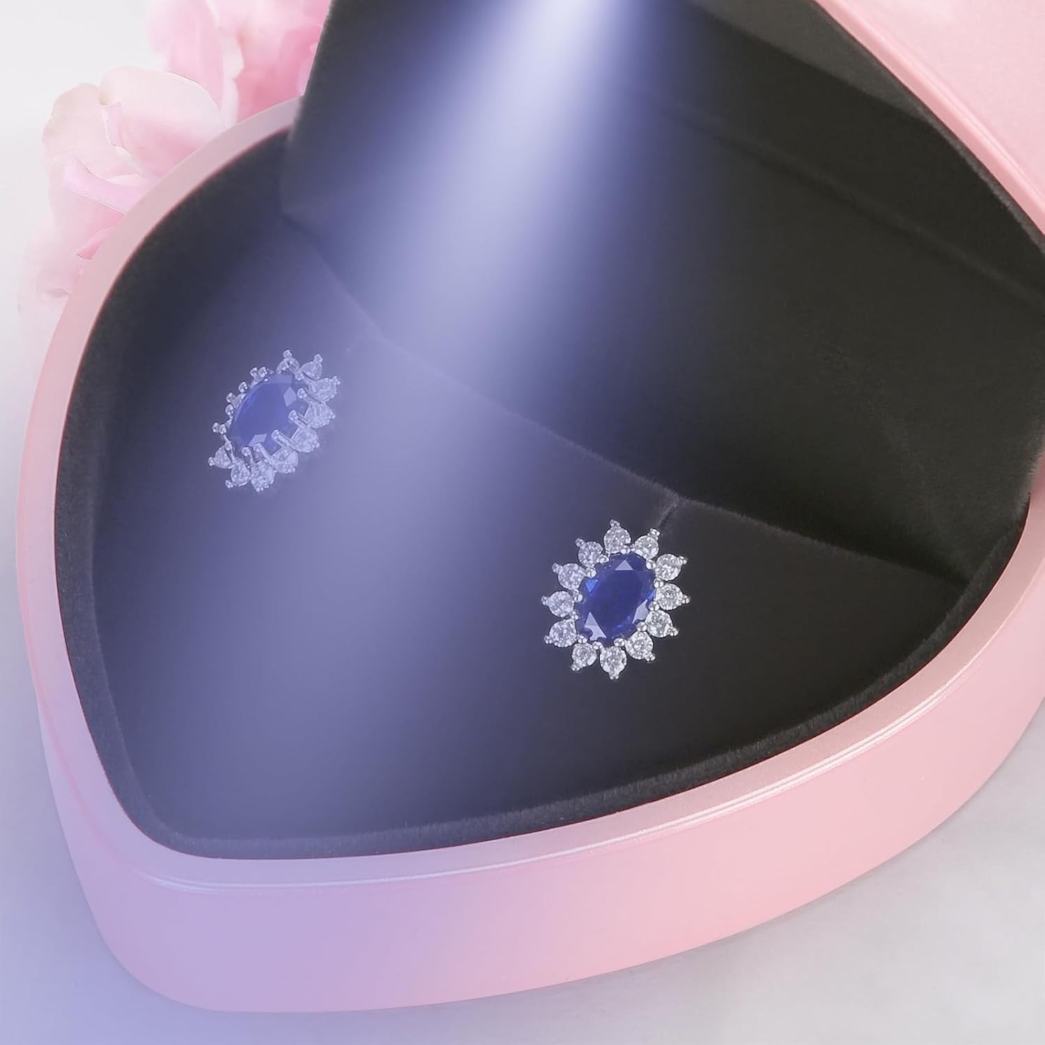 LETURE Heart-Shaped LED Earring Jewelry Gift Box, Stud Pendant Pink 
