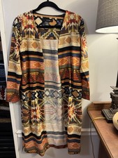 Ali Miles Aztec Cardigan Sweater Women Multicolor Small Open Front Southwest