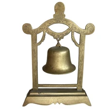 VTG BRASS PAGODA CHINOISERIE TEMPLE BELL Dinner Chimes Engraved 7.5x5